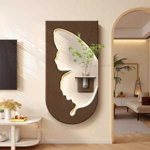 Nordic Acrylic 3D UV cut Sandstone Decorative Painting With Artificial Tree and Vase Modern Home Decor for Entrance Porch
