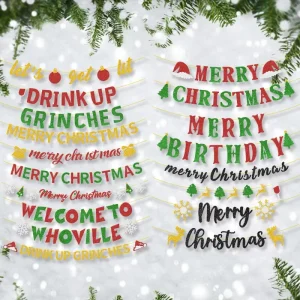 Nordic Christmas Glitter Banner Paper Flags for Holiday Decoration Arrangement Christmas Garland Red Green