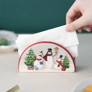 Nordic Countryside Christmas Snowman Ceramic Tableware Napkin Holder Household for Home
