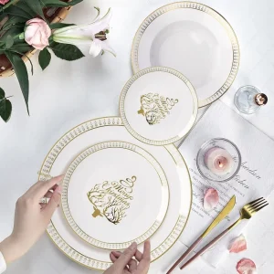 Nordic Festival Themed Christmas Pattern Bone China Ceramic Dinnerware Set with Golden Rim for Restaurant Hotel Use