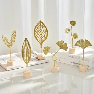 Nordic Luxury Metal Crafts Modern Home Living Room Entrance Wine Cabinet Decorations Iron Ginkgo Leaf Ornaments
