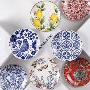 Nordic Style 15.5cm Diameter Eco Friendly Pottery Customized Pattern Individual Plates Packed Gift Box Set 6 Festive Wedding