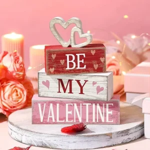 Novelty Valentines Day Home Decoration Supplies Wooden Block Sign Love Heart Table Decor Valentines Day Wooden Tabletop Ornament