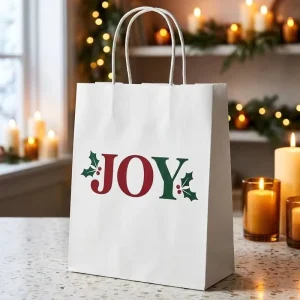 ODM High Grade Custom White Kraft Holiday Bags Delicate Low Saturation Xmas Print With Custom Sizes Available