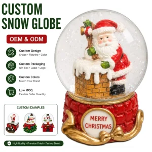 OEM Custom Christmas Santa Claus Climbing Chimney Snow Globe with Merry Christmas Red Brick Base for Holiday Home Decor Gifts