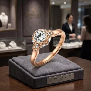 OEM Custom Fine Engagement Ornaments Laser Engraved Carat Mark Two Tone Floral Diamond Band