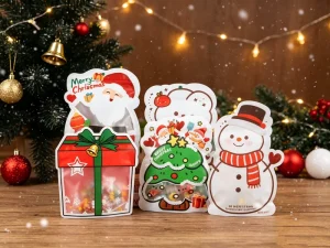 OEM Custom Printed Christmas Candy Packaging Bags Xmas Holiday Gift Stand up Pouches for Chocolate Lollipop Sweets