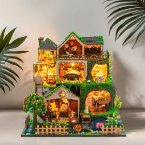 OEM Design Eco Friendly Wooden Dollhouse L2501 Fairy Tale Forest DIY Dollhouse Kit Miniature Doll House With Light