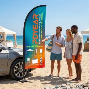 OEM Flag Manufacturer Polyester Fabric Flying Banner Easy Set up Feather Beach Flag with Car Steel Base for Festival