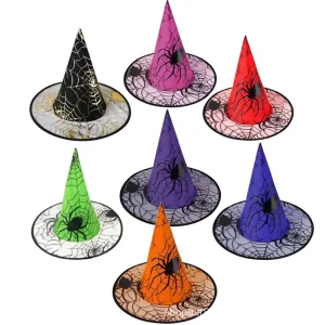 OEM Halloween Cosplay Witch Hat Spider Hot Stamping Hat Witch Hat Holiday Dance Dress up Wizard Hat Holiday Party Decoration