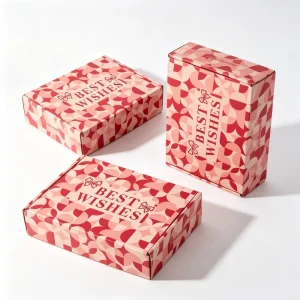 OEM Modern Festive Packaging Boxes in Gradient Pink Red with Customizable Slogan for Corporate or Personal Gifting