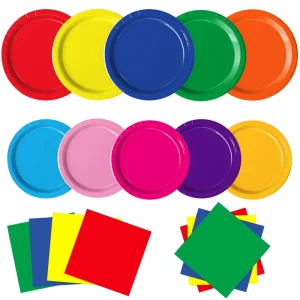 OEM ODM Colorful Rainbow Disposable Tableware Set Paper Plates Cups Napkins Party Decorations