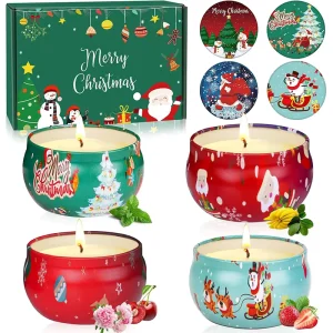 OEM ODM Private Label 4pcs Christmas Travel Tin Candle Set Multi Fruit Fragrance Soy Wax for Holiday Gift Sets
