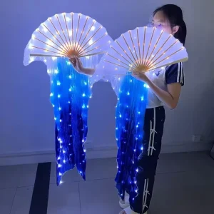 OEMFestival Carnival Belly Dance Stage Props Silk Veil LED Fan Lights Party Rainbow LED Folding Hand Fan