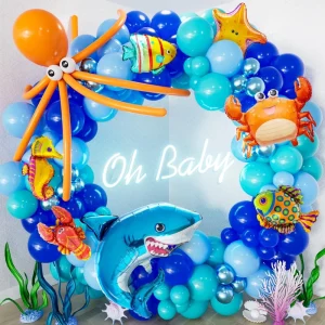 Ocean Balloon Garland Kit Crab Lobster Seahorse Starfish Shark Foil Balloons Under the Sea Party Background Decoration