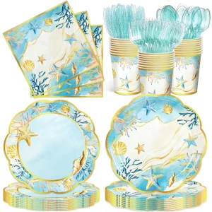Ocean Shell Party Supplies Disposable Paper Plates Set Beach Pool Birthday Wedding Party Decorations