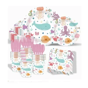 Ocean Theme Disposable Paper Dinner Plate Cup Napkin Birthday Party Tableware Set