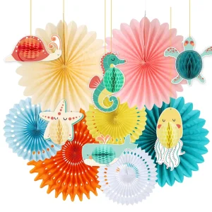 Ocean Themed Decor Hanging Paper Fan Ocean Party Supplies Decorations for Kids Birthday Party