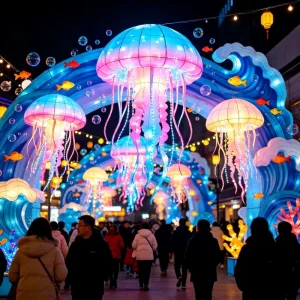 Ocean Themed Jellyfish LED Lantern Arch Underwater Light Tunnel Sculpture for Street Festival and Mall Display