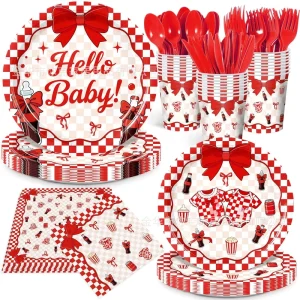 Oh Baby Shower Party Supplies Retro Soda Pop Disposable Tableware Set Plates Cups Napkins Tablecloth Decorations
