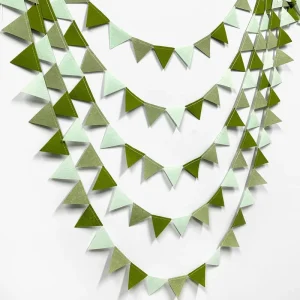 Olive Green Party Decorations Gradient Sage Green Felt Hanging Triangle Mini Bunting Pennant Banner Flag