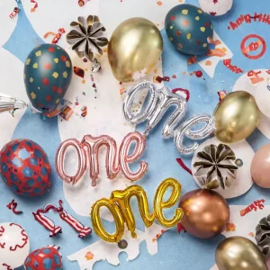 One Cursive Letter Balloon Banner White Single for Baby Shower Party Decoration 1st Birthday Customized Foil Balloons