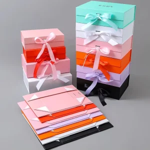 One-Piece Solid Color Flip-Fold Gift Box Bow Folding Packaging for Cross-Border Foreign Trade Decorative Object