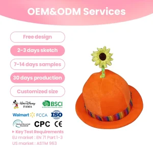 Orange Sunflower Fedora Hat Striped Band for Summer Festival Party Sports Custom Color Unisex OEM/ODM Service