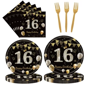 Orange Theme Modern Disposable Eco friendly Tableware Set with Paper Plates and Napkins for 16th Birthday Decorations