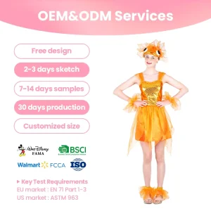 Orange Tulle Dress Adult Animal Goldfish Costume Fish Headpiece for Stage Cosplay Carnival Festival Events