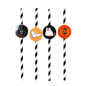 Orange and Black Striped Paper Drinking Straw 4 Styles Reusable Hard Straws for Halloween Bridal Shower Party Favors Supplies