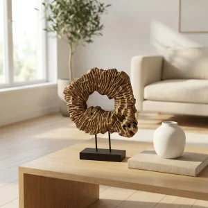 Organic Coral Textured Wood Sculpture Natural Fossil Wood Art Piece with Base for Modern Farmhouse Coffee Table Shelf Decor