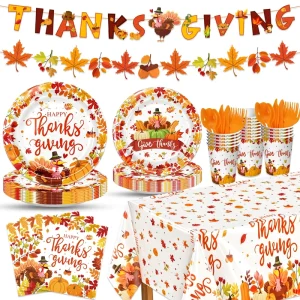 Organic Disposable Tableware Set Cake Forks Cups Plates for New Year Party with Waterproof Cover