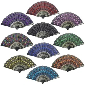 Oriental Butterfly Print Lace Hand Fan Elegant Women Dress Accessory with Pendant Tassel Traditional Chinese Dance Fan