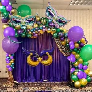 Orleans Carnival Party Balloon Purple Green Gold Balloons Mask Sign Foil Balloons for Mardi Gras Masquerade Mardi Gras Party