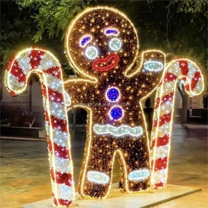 Outdoor 3D Large LED Light up Gingerbread Man Sculpture Christmas Yard Illumination for Commercial Grade Festival Light Show