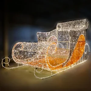 Outdoor 3D Light up Xmas Sleigh for Reindeer Christmas Lighting for Commercial Holiday Yard Decoration