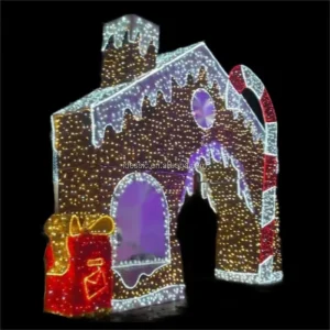Outdoor 3D Walk Through Gingerbread House Arch Lighting for Commercial Festival Lawn Decoration