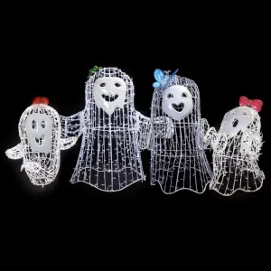 Outdoor 3D Wire Frame Happy Ghost Halloween Light Sculpture Displays for Commercial Drive Through Zoo Light Show
