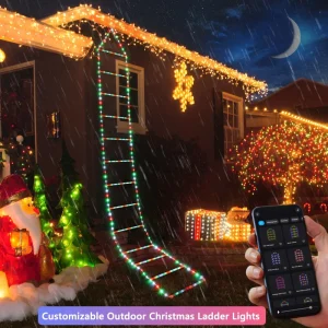 Outdoor Christmas Decoration LED Christmas String Ladder Lights with Santa Claus for Window Wall Festival Decoration