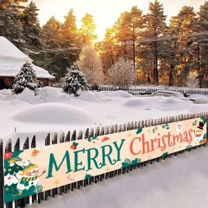 Outdoor Christmas Graduation Decorations Large Merry Christmas Polyester Banner 9.8ft*1.6ft Yard Sign Hanging