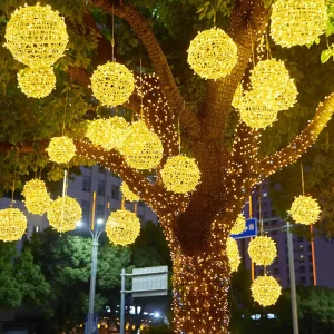 Outdoor Christmas LED Rattan Ball String Light 20cm 30cm 40cm 50cm Decorative Lanterns Holiday Pendant Lights