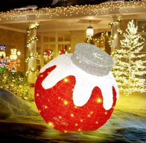 Outdoor Christmas Ornaments Lighted Pop Up Holiday Ball Decoration with 80 LED Lights and 8 Light Modes