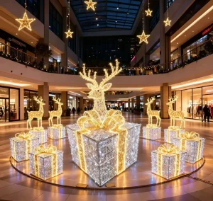 Outdoor Commercial Large Waterproof Gift Box Shape LED Motif Light for Landscape Christmas New Year Holiday Decoration