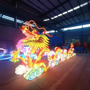 Outdoor Customized LED Chinese New Year Silk Sculpture Decoration Large Chinese Dragon Silk Festival Lanterns Display