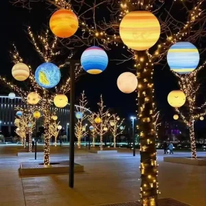 Outdoor DC24V Hanging PE Painted LED Space Planet Light Ball Lamps for Festival Decoration