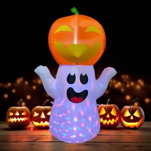 Outdoor Decoration Halloween Inflatable Pumpkin Ghost with Build in Light Blow up Halloween Yard Inflatable Pumpkin Decor