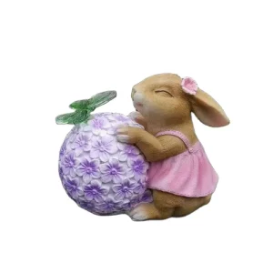 Outdoor Easter Decoration Solar Garden Statue Rabbit Solar Powered Resin Animal Sculpture