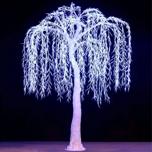 Outdoor Garden Christmas Festival Street Decorative 12ft Artificial Pure White Luxury Tree Trunk Luminous LED Willow Light Metal
