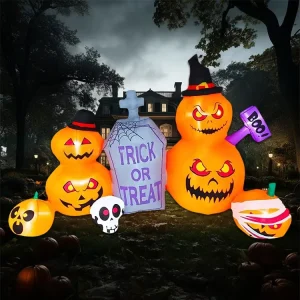 Outdoor Holiday Decoration Blow up Lighted Inflatable Halloween Tombstone Pumpkin Halloween Inflatable Ghost for Kids Party